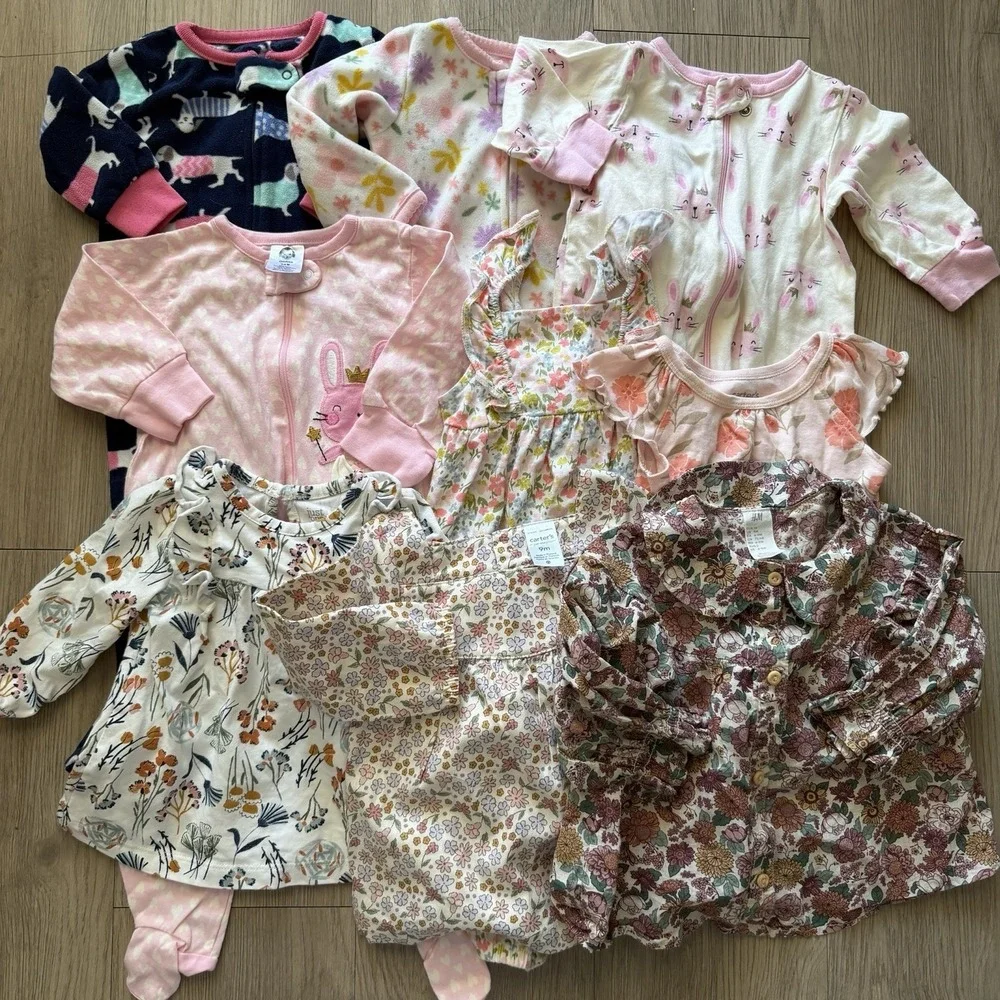 Carter's Other Brands Lot 9 Piece 6-9 Months Girl Clothes Sleepers Bodysuits Top